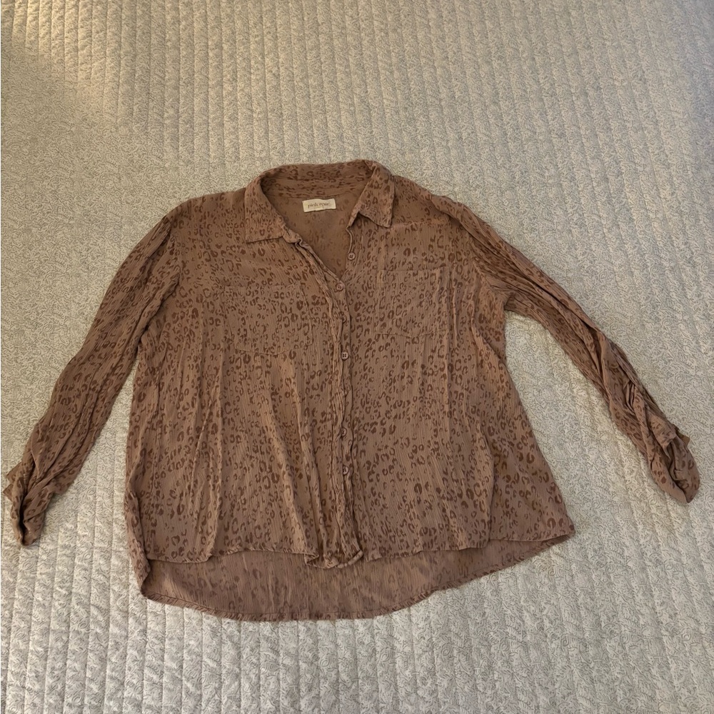 Pink Rose Taupe Leopard Print Blouse